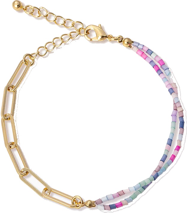 Uncommon James: Pink Bead and Chain Bracelet - Gold