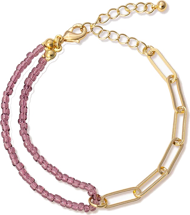 Uncommon James: Purple Bead and Chain Bracelet - Gold
